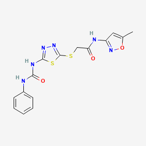 molecular formula C15H14N6O3S2 B11242488 N-(5-methylisoxazol-3-yl)-2-((5-(3-phenylureido)-1,3,4-thiadiazol-2-yl)thio)acetamide 