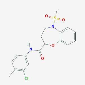 molecular formula C18H19ClN2O4S B11242489 N-(3-chloro-4-methylphenyl)-5-(methylsulfonyl)-2,3,4,5-tetrahydro-1,5-benzoxazepine-2-carboxamide 