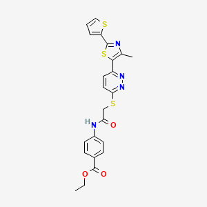 Ethyl 4-(2-((6-(4-methyl-2-(thiophen-2-yl)thiazol-5-yl)pyridazin-3-yl)thio)acetamido)benzoate