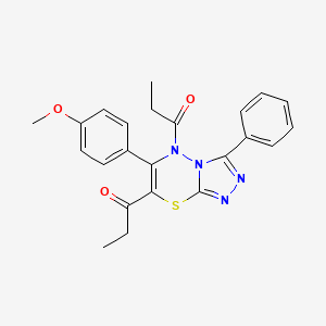 molecular formula C23H22N4O3S B11242528 1-[6-(4-Methoxyphenyl)-3-phenyl-7-propanoyl-5H-[1,2,4]triazolo[3,4-B][1,3,4]thiadiazin-5-YL]propan-1-one 