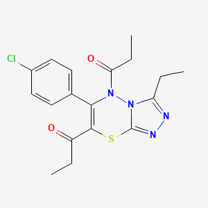 molecular formula C18H19ClN4O2S B11242534 1,1'-[6-(4-chlorophenyl)-3-ethyl-5H-[1,2,4]triazolo[3,4-b][1,3,4]thiadiazine-5,7-diyl]dipropan-1-one 