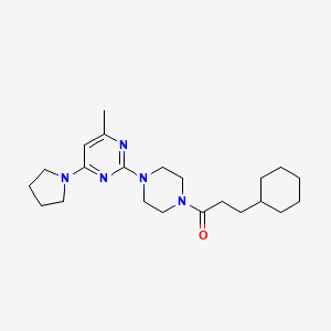 molecular formula C22H35N5O B11242549 3-Cyclohexyl-1-{4-[4-methyl-6-(pyrrolidin-1-YL)pyrimidin-2-YL]piperazin-1-YL}propan-1-one 