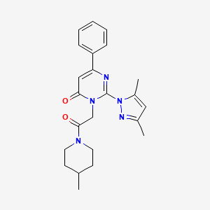 molecular formula C23H27N5O2 B11242566 2-(3,5-dimethyl-1H-pyrazol-1-yl)-3-(2-(4-methylpiperidin-1-yl)-2-oxoethyl)-6-phenylpyrimidin-4(3H)-one 