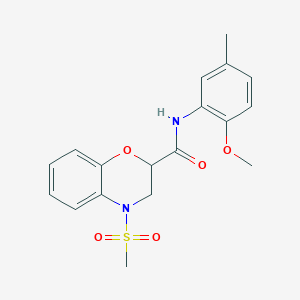 molecular formula C18H20N2O5S B11242568 N-(2-methoxy-5-methylphenyl)-4-(methylsulfonyl)-3,4-dihydro-2H-1,4-benzoxazine-2-carboxamide 