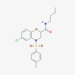 molecular formula C20H23ClN2O4S B11242632 N-butyl-6-chloro-4-[(4-methylphenyl)sulfonyl]-3,4-dihydro-2H-1,4-benzoxazine-2-carboxamide 