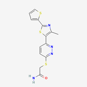 molecular formula C14H12N4OS3 B11242644 2-((6-(4-Methyl-2-(thiophen-2-yl)thiazol-5-yl)pyridazin-3-yl)thio)acetamide 