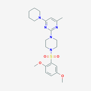 molecular formula C22H31N5O4S B11242666 2-(4-((2,5-Dimethoxyphenyl)sulfonyl)piperazin-1-yl)-4-methyl-6-(piperidin-1-yl)pyrimidine 