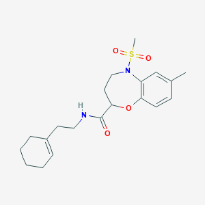 molecular formula C20H28N2O4S B11242671 N-[2-(cyclohex-1-en-1-yl)ethyl]-7-methyl-5-(methylsulfonyl)-2,3,4,5-tetrahydro-1,5-benzoxazepine-2-carboxamide 