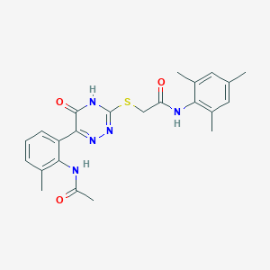 2-{[6-(2-Acetamido-3-methylphenyl)-5-oxo-4,5-dihydro-1,2,4-triazin-3-YL]sulfanyl}-N-(2,4,6-trimethylphenyl)acetamide