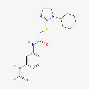 molecular formula C19H24N4O2S B11242723 N-(3-acetamidophenyl)-2-((1-cyclohexyl-1H-imidazol-2-yl)thio)acetamide 