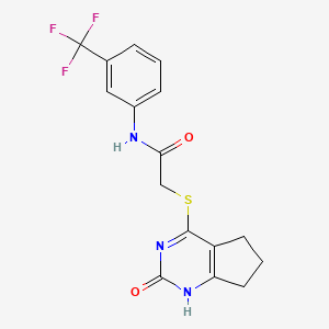 molecular formula C16H14F3N3O2S B11242740 2-({2-Oxo-1H,2H,5H,6H,7H-cyclopenta[D]pyrimidin-4-YL}sulfanyl)-N-[3-(trifluoromethyl)phenyl]acetamide 