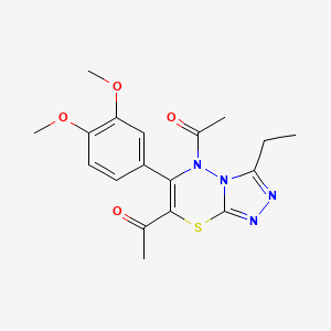 1,1'-[6-(3,4-dimethoxyphenyl)-3-ethyl-5H-[1,2,4]triazolo[3,4-b][1,3,4]thiadiazine-5,7-diyl]diethanone