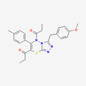 1-{3-[(4-Methoxyphenyl)methyl]-6-(4-methylphenyl)-7-propanoyl-5H-[1,2,4]triazolo[3,4-B][1,3,4]thiadiazin-5-YL}propan-1-one