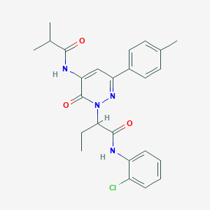 molecular formula C25H27ClN4O3 B11242794 N-(2-chlorophenyl)-2-[3-(4-methylphenyl)-5-[(2-methylpropanoyl)amino]-6-oxopyridazin-1(6H)-yl]butanamide 