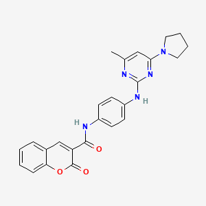 molecular formula C25H23N5O3 B11242846 N-(4-{[4-Methyl-6-(pyrrolidin-1-YL)pyrimidin-2-YL]amino}phenyl)-2-oxo-2H-chromene-3-carboxamide 