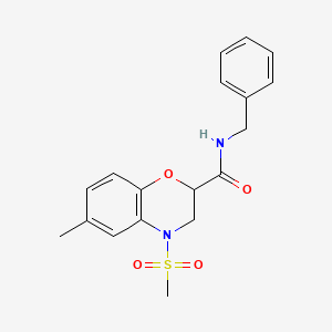 molecular formula C18H20N2O4S B11242862 N-benzyl-6-methyl-4-(methylsulfonyl)-3,4-dihydro-2H-1,4-benzoxazine-2-carboxamide 