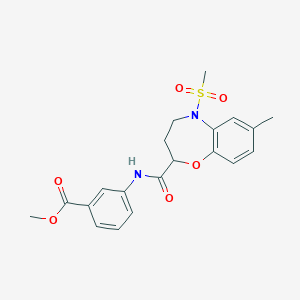 molecular formula C20H22N2O6S B11242911 Methyl 3-({[7-methyl-5-(methylsulfonyl)-2,3,4,5-tetrahydro-1,5-benzoxazepin-2-yl]carbonyl}amino)benzoate 