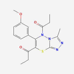 molecular formula C18H20N4O3S B11242916 1-[6-(3-Methoxyphenyl)-3-methyl-7-propanoyl-5H-[1,2,4]triazolo[3,4-B][1,3,4]thiadiazin-5-YL]propan-1-one 