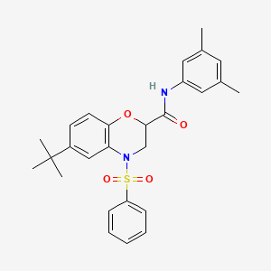 molecular formula C27H30N2O4S B11242923 6-tert-butyl-N-(3,5-dimethylphenyl)-4-(phenylsulfonyl)-3,4-dihydro-2H-1,4-benzoxazine-2-carboxamide 