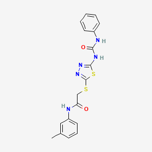 molecular formula C18H17N5O2S2 B11242925 2-((5-(3-phenylureido)-1,3,4-thiadiazol-2-yl)thio)-N-(m-tolyl)acetamide 