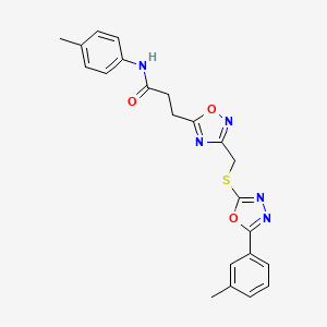 molecular formula C22H21N5O3S B11242969 N-(4-methylphenyl)-3-[3-({[5-(3-methylphenyl)-1,3,4-oxadiazol-2-yl]sulfanyl}methyl)-1,2,4-oxadiazol-5-yl]propanamide 