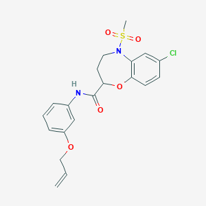 molecular formula C20H21ClN2O5S B11242972 7-chloro-5-(methylsulfonyl)-N-[3-(prop-2-en-1-yloxy)phenyl]-2,3,4,5-tetrahydro-1,5-benzoxazepine-2-carboxamide 