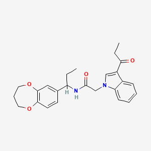 molecular formula C25H28N2O4 B11243069 N-[1-(3,4-dihydro-2H-1,5-benzodioxepin-7-yl)propyl]-2-(3-propanoyl-1H-indol-1-yl)acetamide 