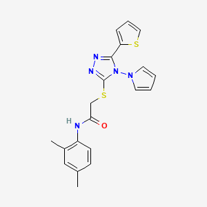 molecular formula C20H19N5OS2 B11243077 N-(2,4-dimethylphenyl)-2-{[4-(1H-pyrrol-1-yl)-5-(thiophen-2-yl)-4H-1,2,4-triazol-3-yl]sulfanyl}acetamide 