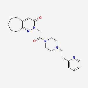 molecular formula C22H29N5O2 B11243082 2-(2-oxo-2-{4-[2-(pyridin-2-yl)ethyl]piperazin-1-yl}ethyl)-2,5,6,7,8,9-hexahydro-3H-cyclohepta[c]pyridazin-3-one 