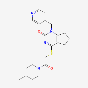 molecular formula C21H26N4O2S B11243224 4-((2-(4-methylpiperidin-1-yl)-2-oxoethyl)thio)-1-(pyridin-4-ylmethyl)-6,7-dihydro-1H-cyclopenta[d]pyrimidin-2(5H)-one 