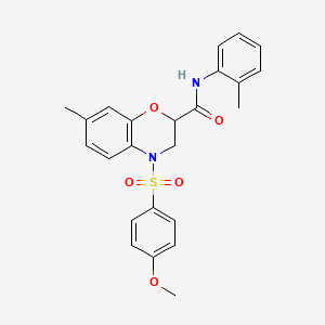 molecular formula C24H24N2O5S B11243424 4-[(4-methoxyphenyl)sulfonyl]-7-methyl-N-(2-methylphenyl)-3,4-dihydro-2H-1,4-benzoxazine-2-carboxamide 