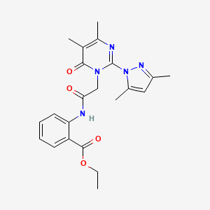 molecular formula C22H25N5O4 B11243581 ethyl 2-(2-(2-(3,5-dimethyl-1H-pyrazol-1-yl)-4,5-dimethyl-6-oxopyrimidin-1(6H)-yl)acetamido)benzoate 