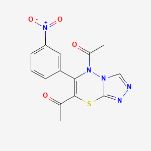 molecular formula C14H11N5O4S B11243585 1,1'-[6-(3-nitrophenyl)-5H-[1,2,4]triazolo[3,4-b][1,3,4]thiadiazine-5,7-diyl]diethanone 