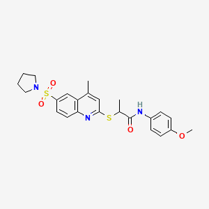 N-(4-Methoxyphenyl)-2-{[4-methyl-6-(pyrrolidine-1-sulfonyl)quinolin-2-YL]sulfanyl}propanamide