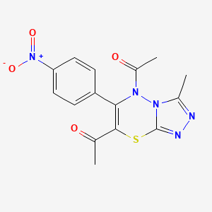 molecular formula C15H13N5O4S B11243626 1,1'-[3-methyl-6-(4-nitrophenyl)-5H-[1,2,4]triazolo[3,4-b][1,3,4]thiadiazine-5,7-diyl]diethanone 