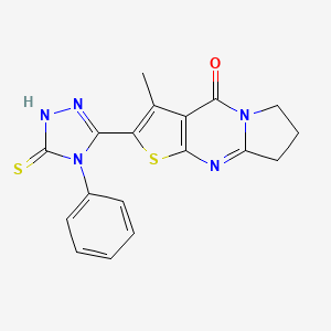 molecular formula C18H15N5OS2 B11243786 3-methyl-2-(4-phenyl-5-thioxo-4,5-dihydro-1H-1,2,4-triazol-3-yl)-7,8-dihydropyrrolo[1,2-a]thieno[2,3-d]pyrimidin-4(6H)-one 