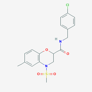 molecular formula C18H19ClN2O4S B11243846 N-(4-chlorobenzyl)-6-methyl-4-(methylsulfonyl)-3,4-dihydro-2H-1,4-benzoxazine-2-carboxamide 