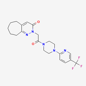 molecular formula C21H24F3N5O2 B11243877 2-(2-oxo-2-{4-[5-(trifluoromethyl)pyridin-2-yl]piperazin-1-yl}ethyl)-2,5,6,7,8,9-hexahydro-3H-cyclohepta[c]pyridazin-3-one 