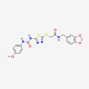 molecular formula C20H19N5O5S2 B11243943 N-[(2H-1,3-Benzodioxol-5-YL)methyl]-2-[(5-{[(4-methoxyphenyl)carbamoyl]amino}-1,3,4-thiadiazol-2-YL)sulfanyl]acetamide 