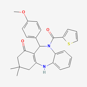 molecular formula C27H26N2O3S B11244087 11-(4-methoxyphenyl)-3,3-dimethyl-10-(thiophen-2-ylcarbonyl)-2,3,4,5,10,11-hexahydro-1H-dibenzo[b,e][1,4]diazepin-1-one 