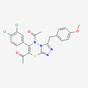 molecular formula C22H18Cl2N4O3S B11244088 1,1'-(6-(3,4-dichlorophenyl)-3-(4-methoxybenzyl)-5H-[1,2,4]triazolo[3,4-b][1,3,4]thiadiazine-5,7-diyl)diethanone 