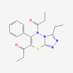 molecular formula C18H20N4O2S B11244121 1-{3-Ethyl-6-phenyl-7-propanoyl-5H-[1,2,4]triazolo[3,4-B][1,3,4]thiadiazin-5-YL}propan-1-one 