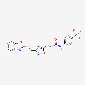 molecular formula C20H15F3N4O3S B11244161 3-{3-[(1,3-benzoxazol-2-ylsulfanyl)methyl]-1,2,4-oxadiazol-5-yl}-N-[4-(trifluoromethyl)phenyl]propanamide 