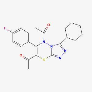 1,1'-[3-cyclohexyl-6-(4-fluorophenyl)-5H-[1,2,4]triazolo[3,4-b][1,3,4]thiadiazine-5,7-diyl]diethanone