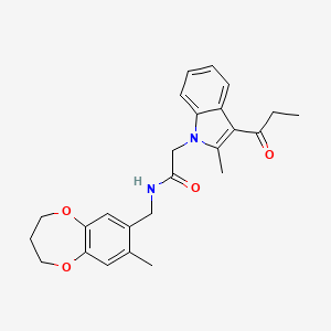 N-[(8-methyl-3,4-dihydro-2H-1,5-benzodioxepin-7-yl)methyl]-2-(2-methyl-3-propanoyl-1H-indol-1-yl)acetamide