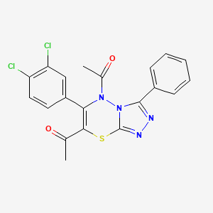 1,1'-(6-(3,4-dichlorophenyl)-3-phenyl-5H-[1,2,4]triazolo[3,4-b][1,3,4]thiadiazine-5,7-diyl)diethanone