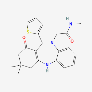 molecular formula C22H25N3O2S B11244301 2-[3,3-dimethyl-1-oxo-11-(thiophen-2-yl)-1,2,3,4,5,11-hexahydro-10H-dibenzo[b,e][1,4]diazepin-10-yl]-N-methylacetamide 