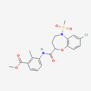 molecular formula C20H21ClN2O6S B11244339 Methyl 3-({[7-chloro-5-(methylsulfonyl)-2,3,4,5-tetrahydro-1,5-benzoxazepin-2-yl]carbonyl}amino)-2-methylbenzoate 