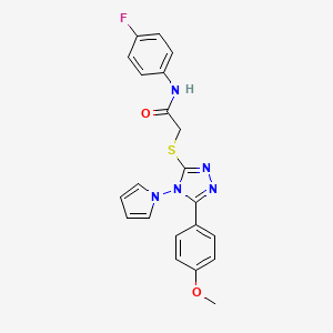 molecular formula C21H18FN5O2S B11244353 N-(4-fluorophenyl)-2-{[5-(4-methoxyphenyl)-4-(1H-pyrrol-1-yl)-4H-1,2,4-triazol-3-yl]sulfanyl}acetamide 