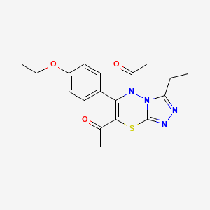 molecular formula C18H20N4O3S B11244373 1,1'-[6-(4-ethoxyphenyl)-3-ethyl-5H-[1,2,4]triazolo[3,4-b][1,3,4]thiadiazine-5,7-diyl]diethanone 